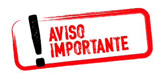 Texto escrito em vermelho contendo a informação: Aviso Importante